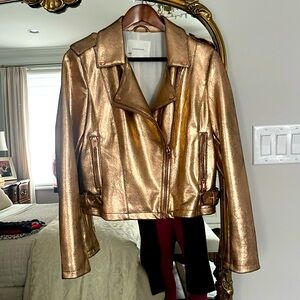 Faux leather rose gold moto jacket.